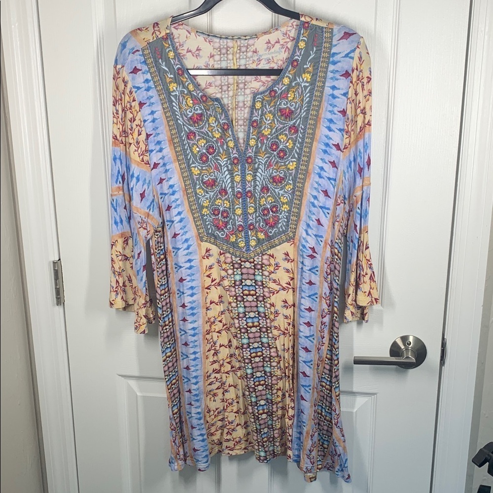 Soft Surroundings XL embroidered front jersey tunic top with mixed prints